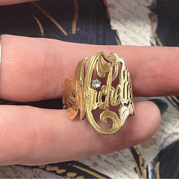 Estate 10k Gold and Diamond Large Personalized MICHELLE Name Ring D2 - Picture 8 of 9